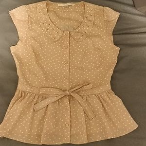 Pink Rhinestone Embellished Peplum Blouse
